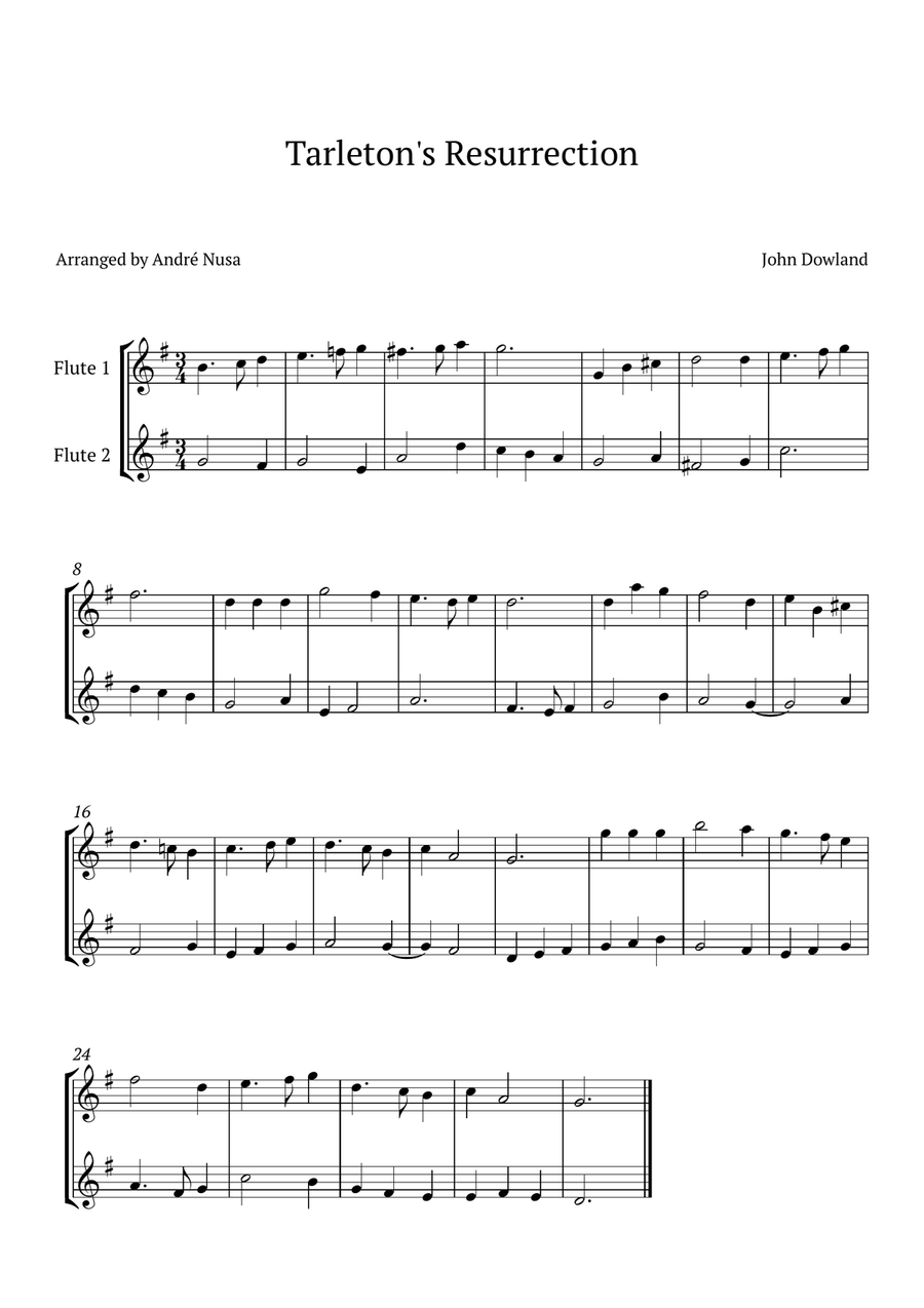 Tarleton's Resurrection Flute Duet scores gallery preview page 1