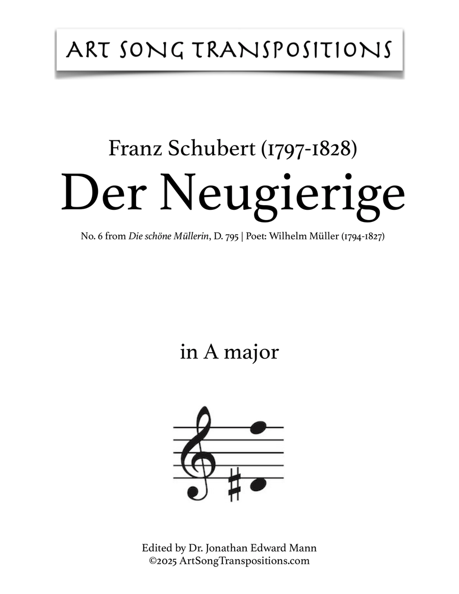 SCHUBERT: Der Neugierige, D. 795 no. 6 (transposed to A major) Piano, Vocal scores gallery preview page 1
