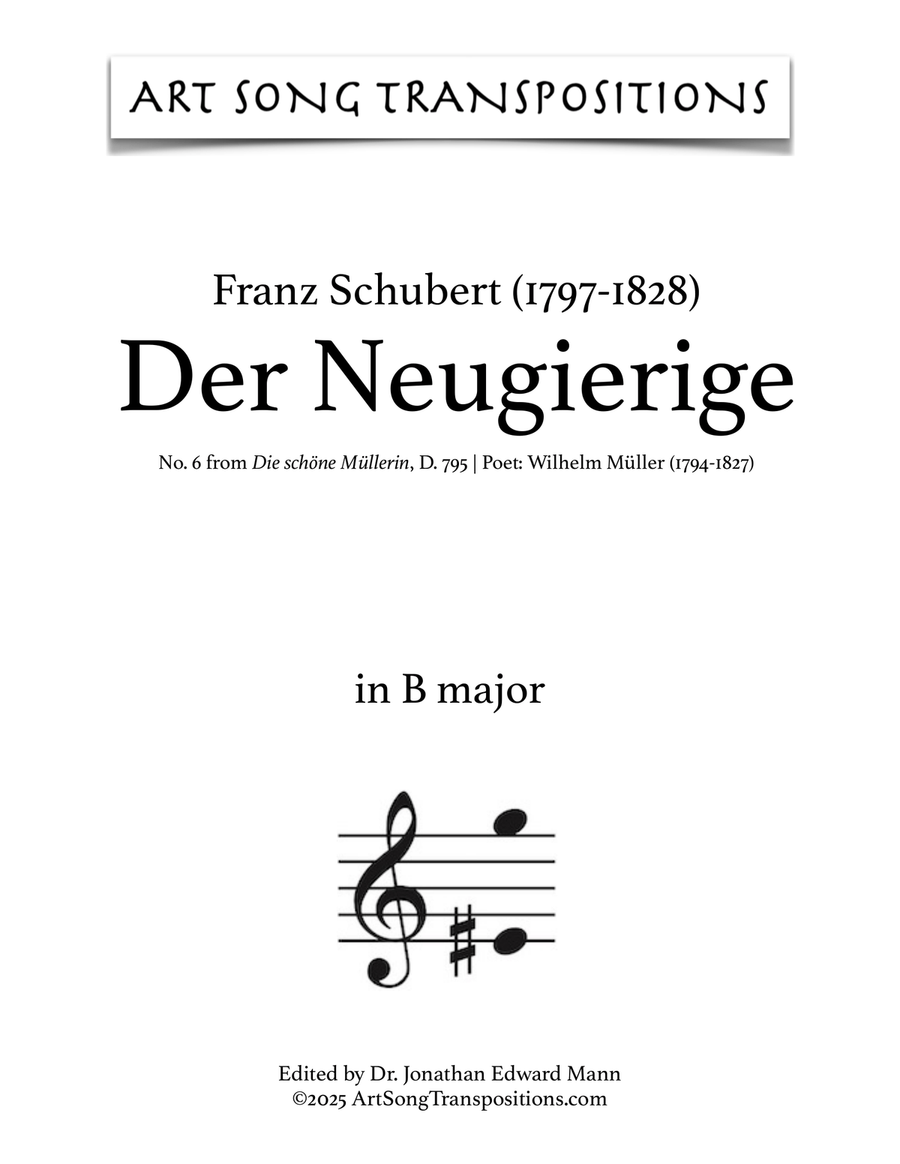 SCHUBERT: Der Neugierige, D. 795 no. 6 (transposed to B major) Piano, Vocal scores gallery preview page 1