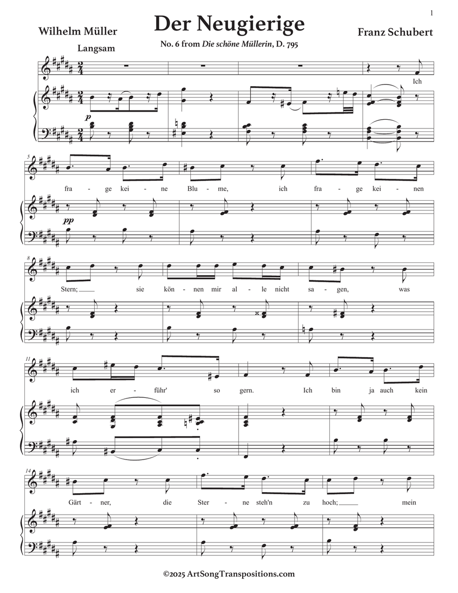 SCHUBERT: Der Neugierige, D. 795 no. 6 (transposed to B major) Piano, Vocal scores gallery preview page 2