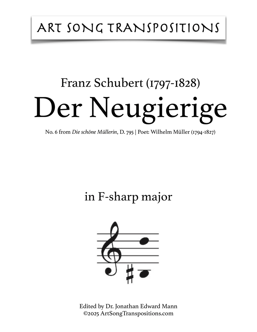 SCHUBERT: Der Neugierige, D. 795 no. 6 (transposed to F-sharp major) Piano, Vocal scores gallery preview page 1