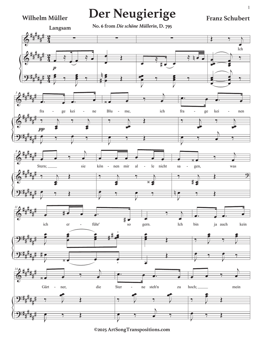 SCHUBERT: Der Neugierige, D. 795 no. 6 (transposed to F-sharp major) Piano, Vocal scores gallery preview page 2