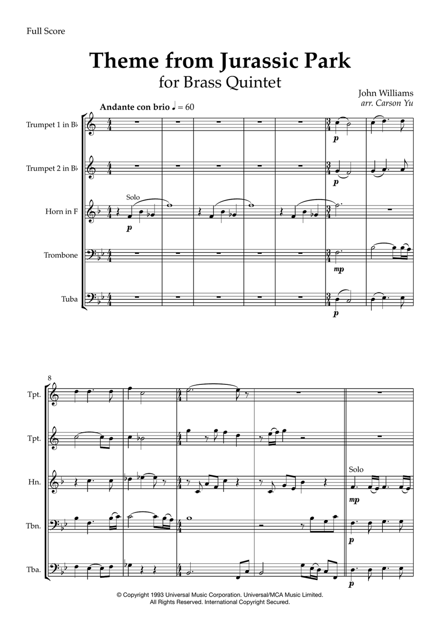 Jurassic Park III Jurassic Park III Brass Quintet scores gallery preview page 3
