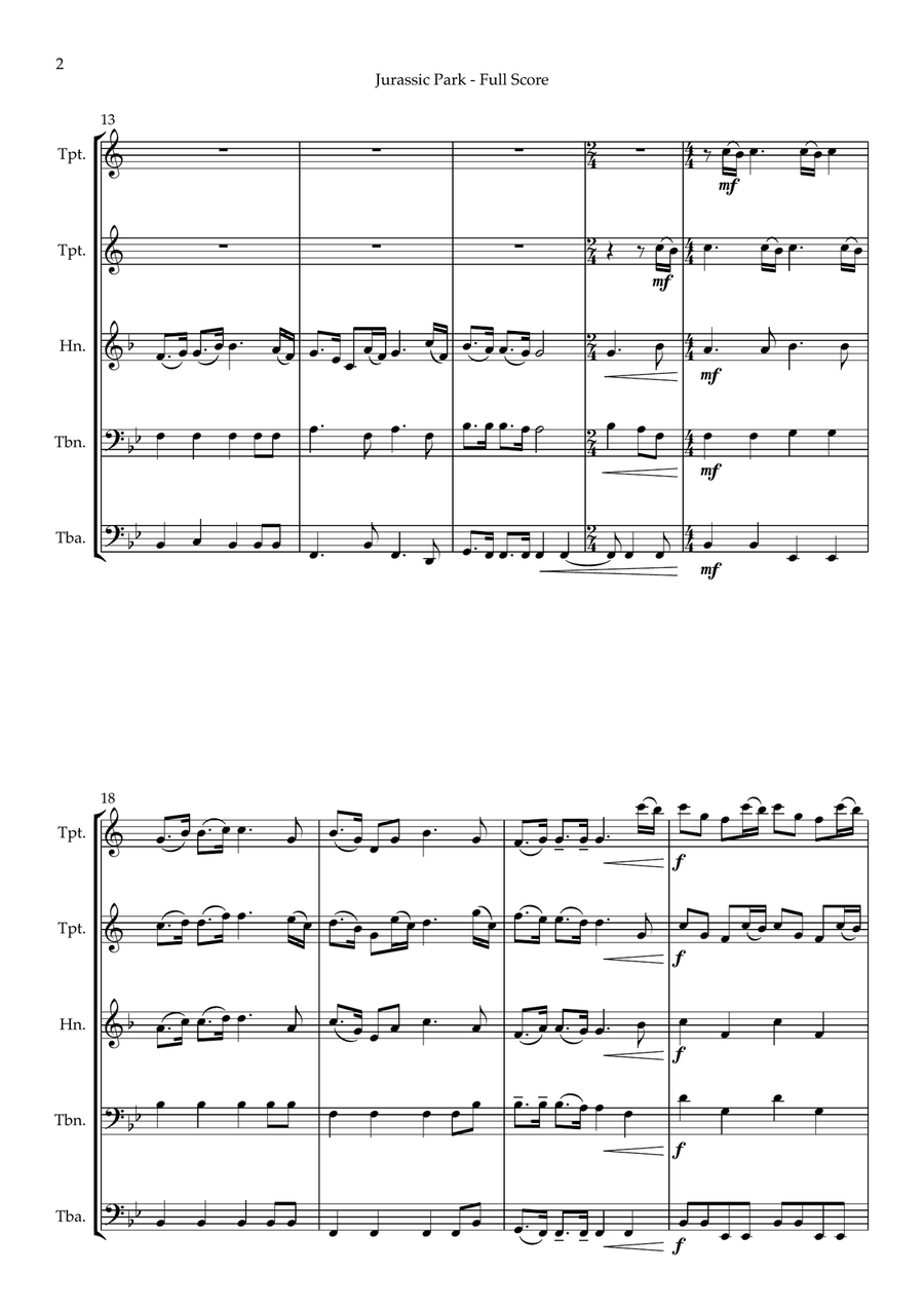 Jurassic Park III Jurassic Park III Brass Quintet scores gallery preview page 4