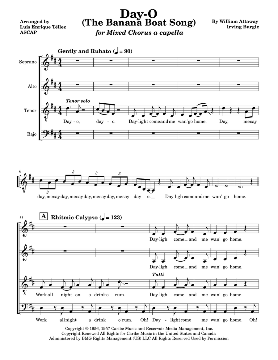 Day-O (The Banana Boat Song) 4-Part scores gallery preview page 1