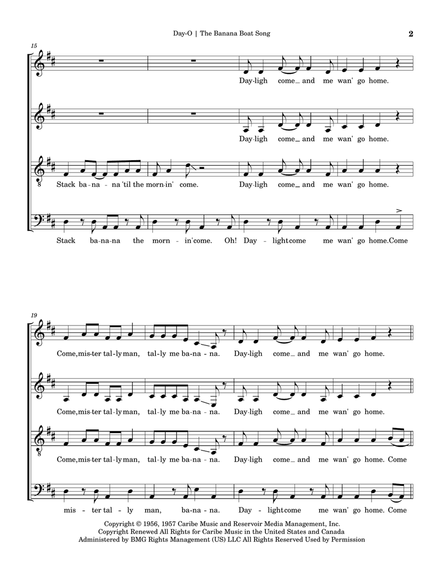 Day-O (The Banana Boat Song) 4-Part scores gallery preview page 2