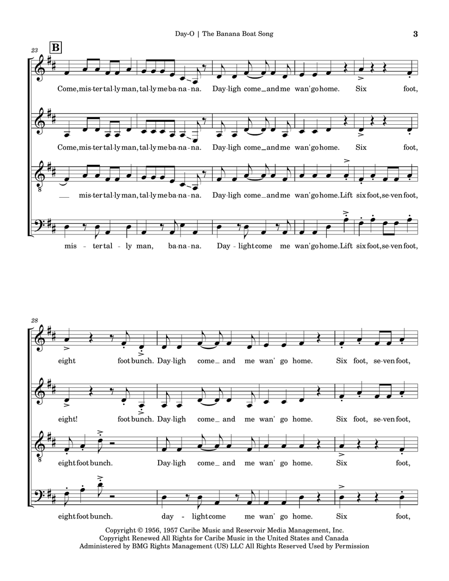 Day-O (The Banana Boat Song) 4-Part scores gallery preview page 3
