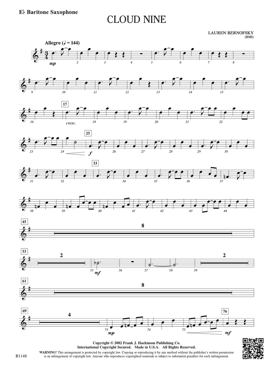 Cloud Nine: E-flat Baritone Saxophone Baritone Saxophone scores gallery preview page 1