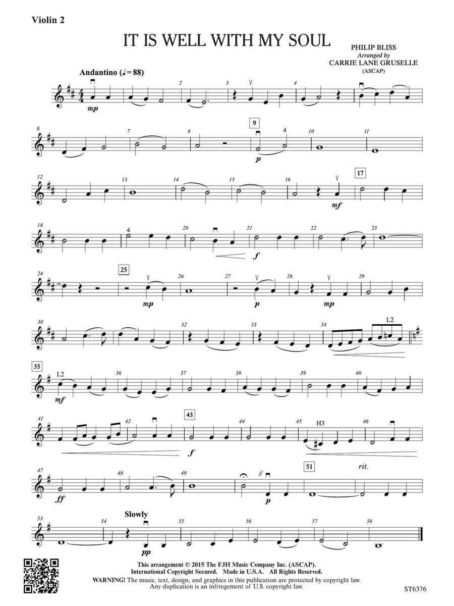It Is Well with My Soul: Violin 2 Violin scores gallery preview page 1