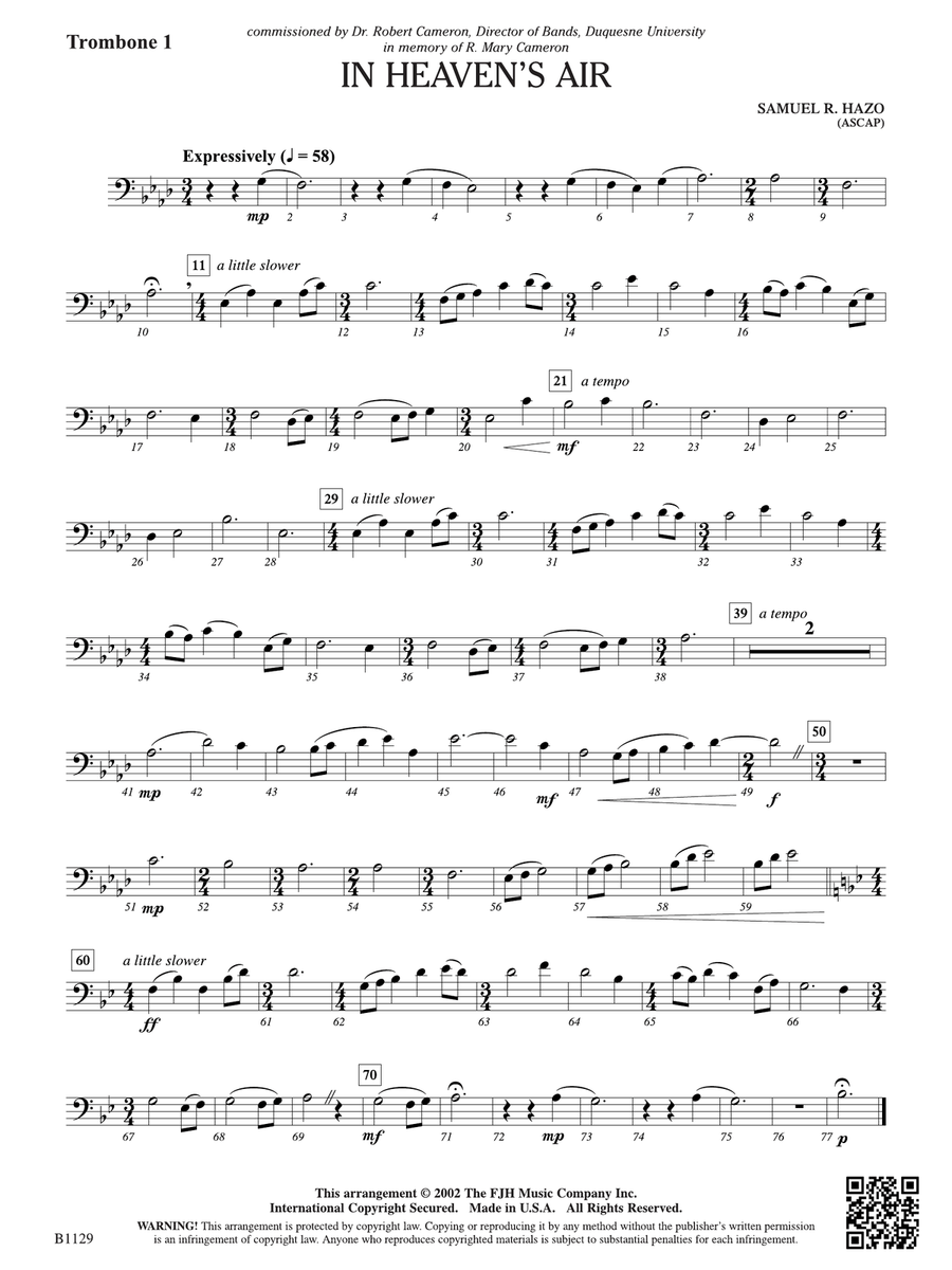 In Heaven's Air: Trombone 1 Trombone scores gallery preview page 1