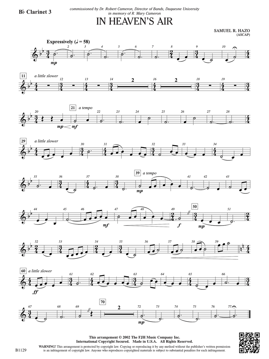 In Heaven's Air: B-flat Clarinet 3 B-Flat Clarinet scores gallery preview page 1