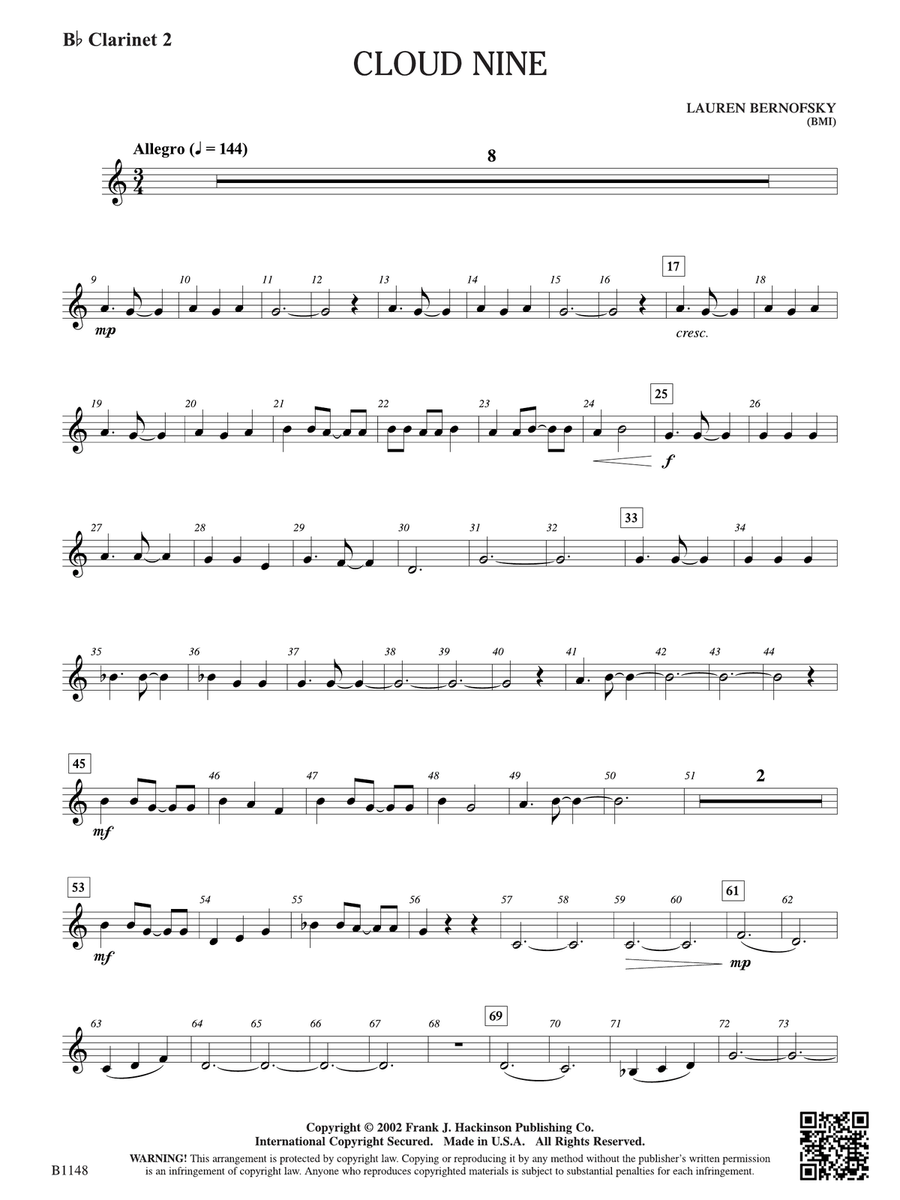 Cloud Nine: B-flat Clarinet 2 B-Flat Clarinet scores gallery preview page 1