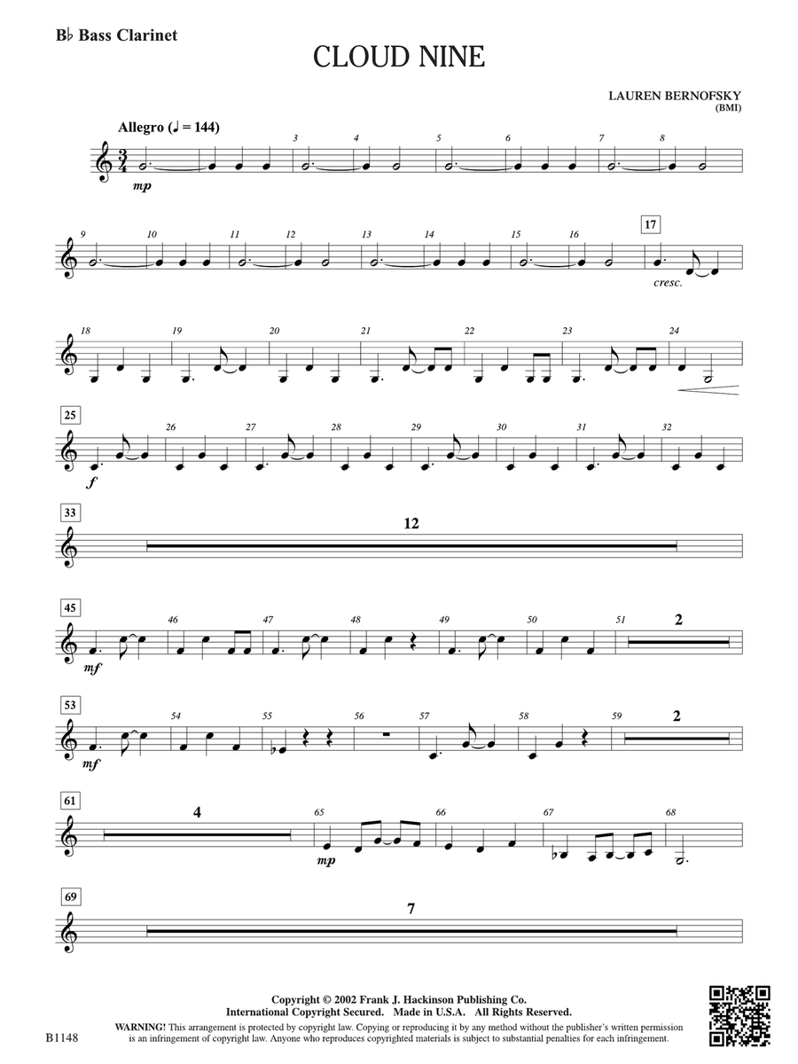 Cloud Nine: B-flat Bass Clarinet Bass Clarinet scores gallery preview page 1