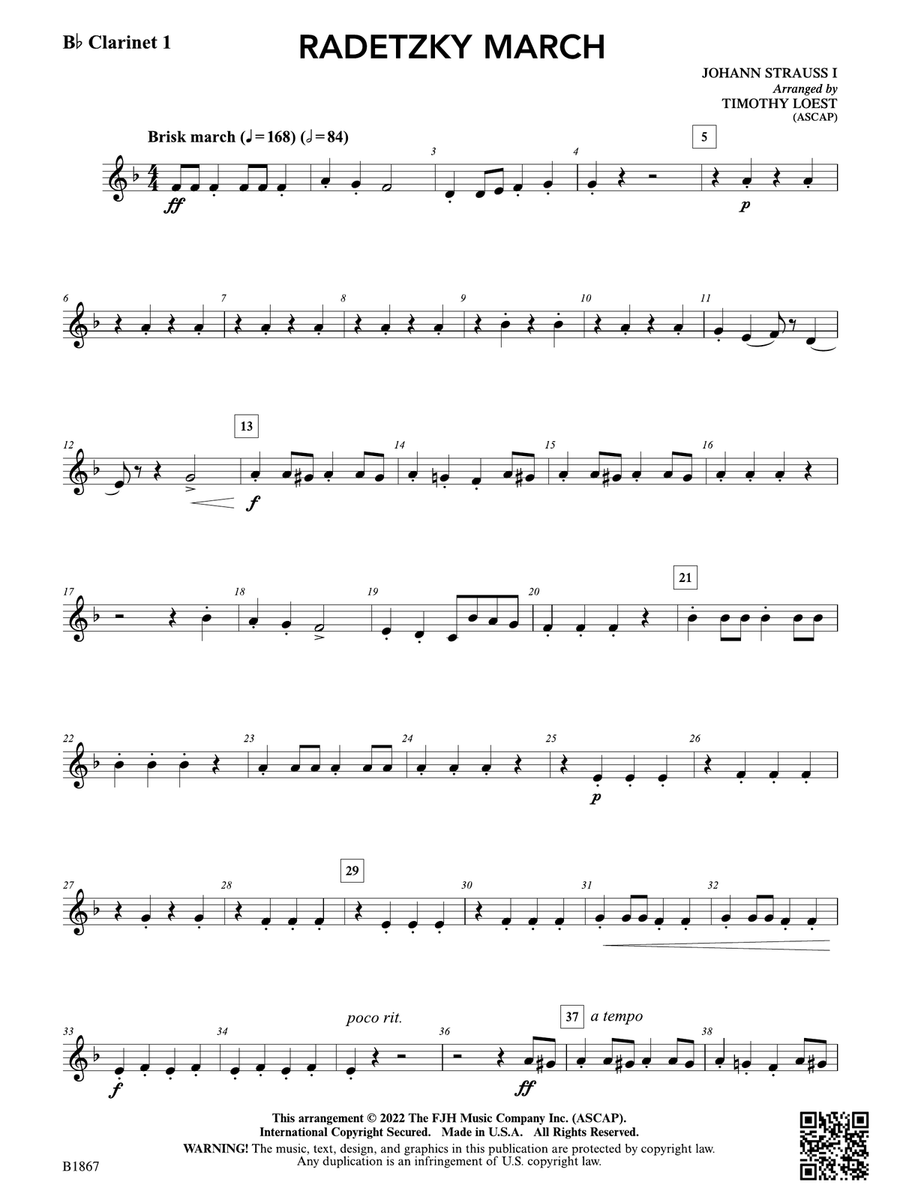 Radetzky March: B-flat Clarinet 1 B-Flat Clarinet scores gallery preview page 1