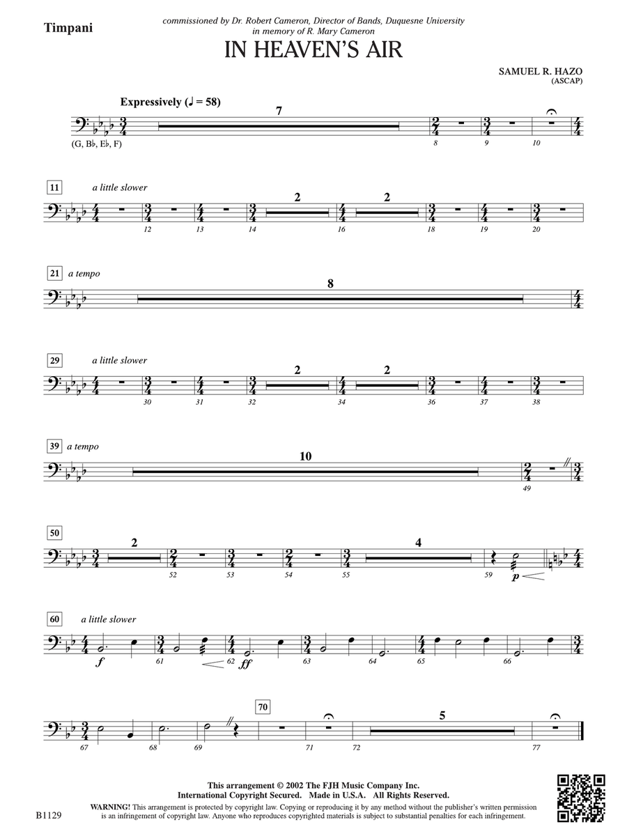 In Heaven's Air: Timpani In Heaven's Air: Timpani Percussion scores gallery preview page 1