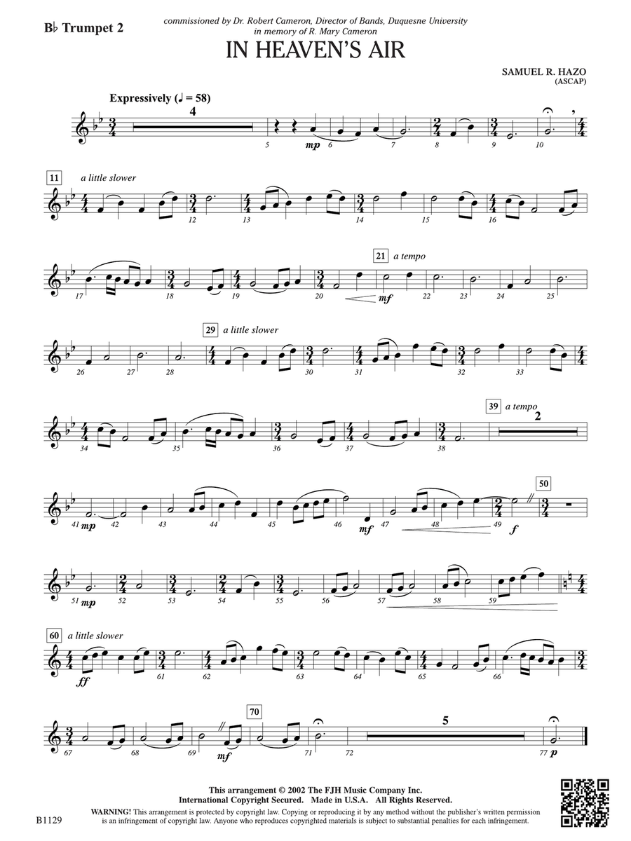 In Heaven's Air: B-flat Trumpet 2 B-Flat Trumpet scores gallery preview page 1