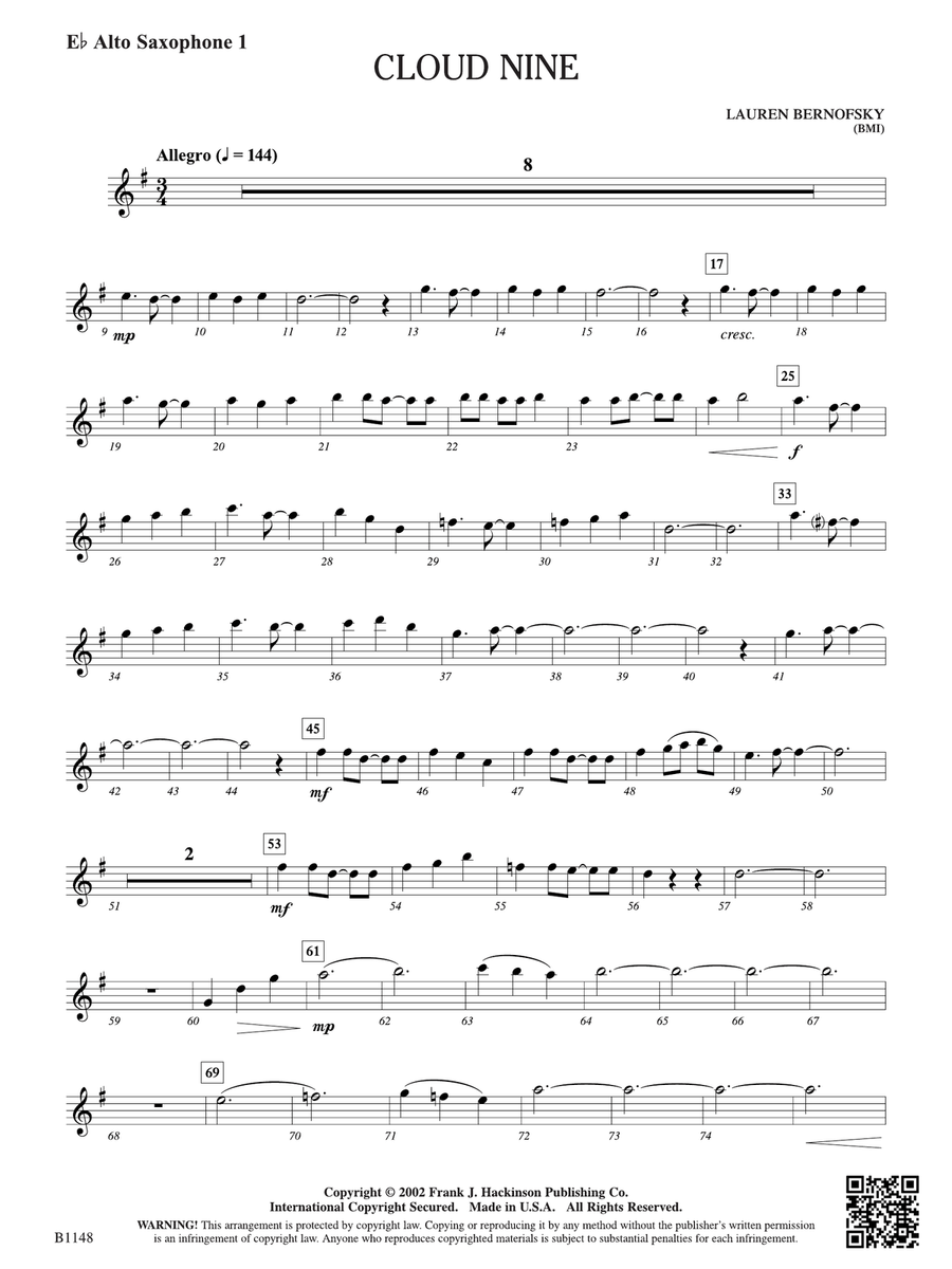 Cloud Nine: E-flat Alto Saxophone 1 Alto Saxophone scores gallery preview page 1