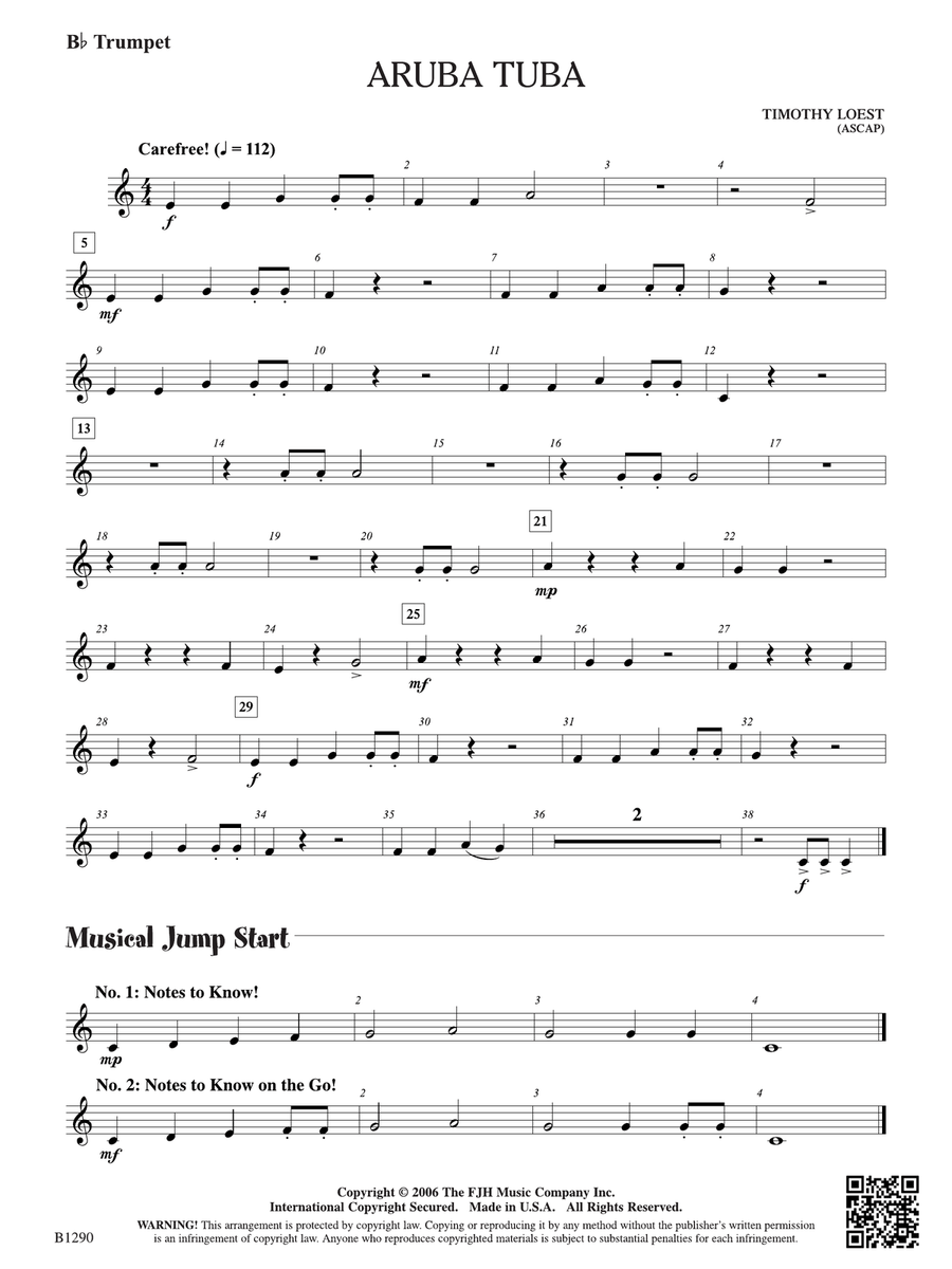 Aruba Tuba: B-flat Trumpet B-Flat Trumpet scores gallery preview page 1