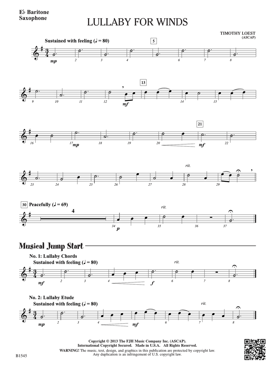 Lullaby for Winds: E-flat Baritone Saxophone Baritone Saxophone scores gallery preview page 1