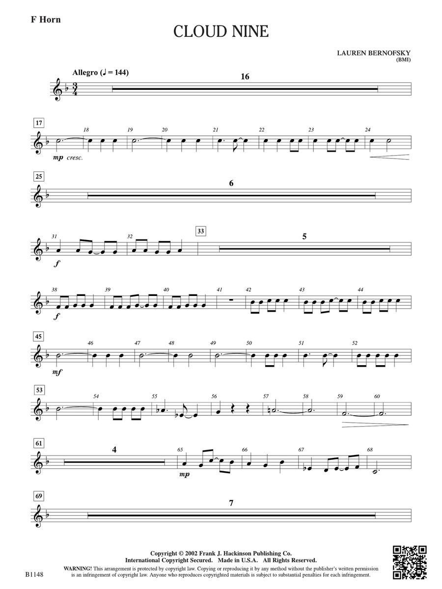 Cloud Nine: F Horn Cloud Nine: F Horn Horn scores gallery preview page 1