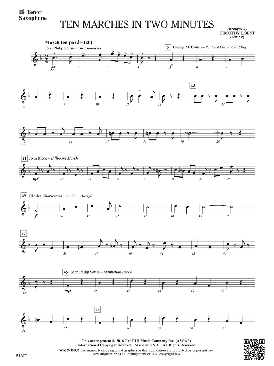 Ten Marches in Two Minutes: B-flat Tenor Saxophone Tenor Saxophone scores gallery preview page 1
