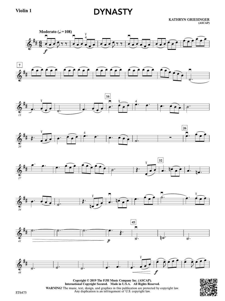 Dynasty: Violin 1 Dynasty: Violin 1 Violin scores gallery preview page 1