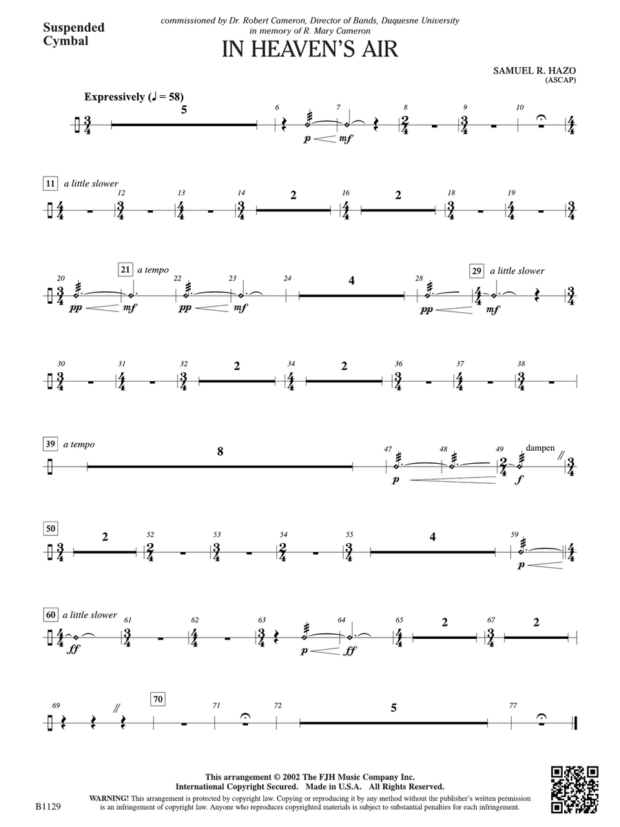 In Heaven's Air: Suspended Cymbal Percussion scores gallery preview page 1