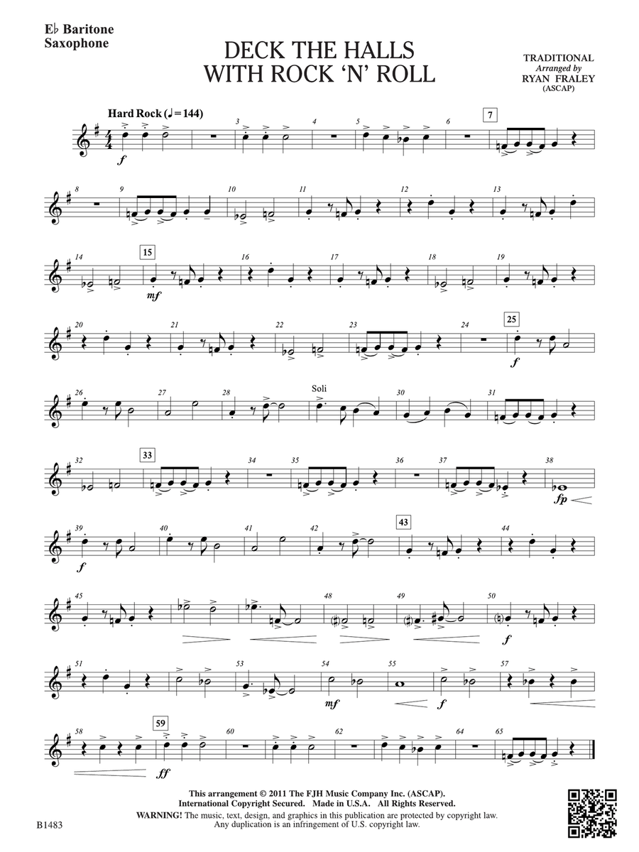Deck the Halls with Rock 'n' Roll: E-flat Baritone Saxophone Baritone Saxophone scores gallery preview page 1