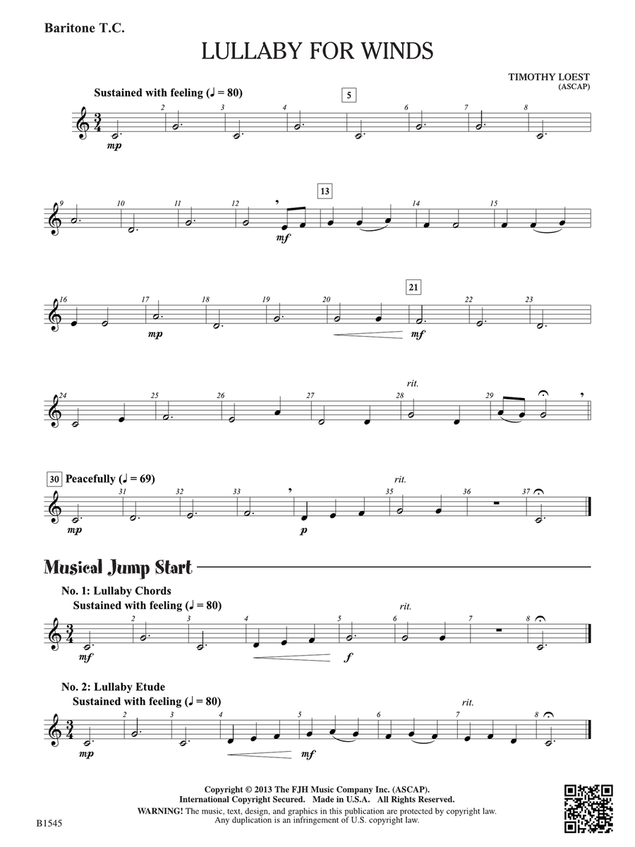 Lullaby for Winds: Baritone T.C. Baritone Horn TC scores gallery preview page 1