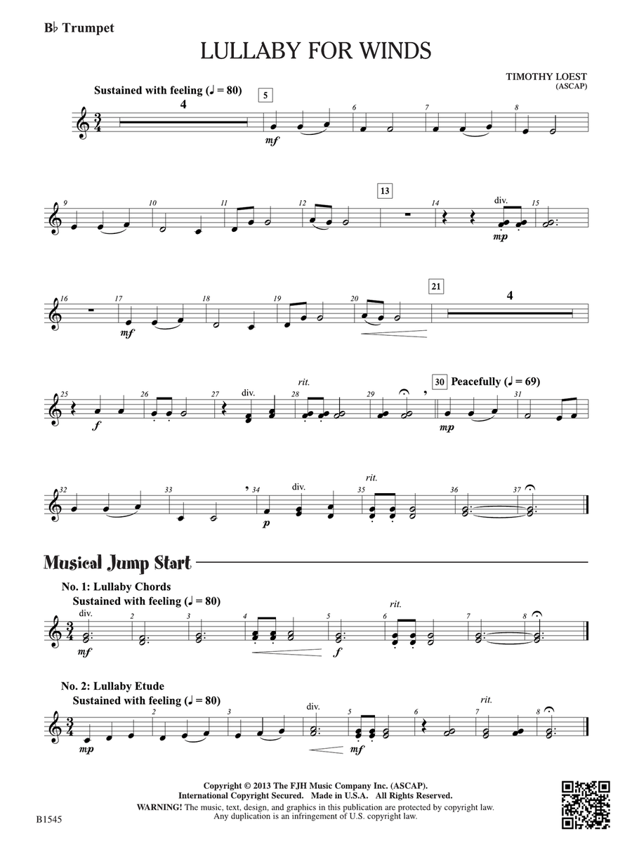 Lullaby for Winds: B-flat Trumpet B-Flat Trumpet scores gallery preview page 1