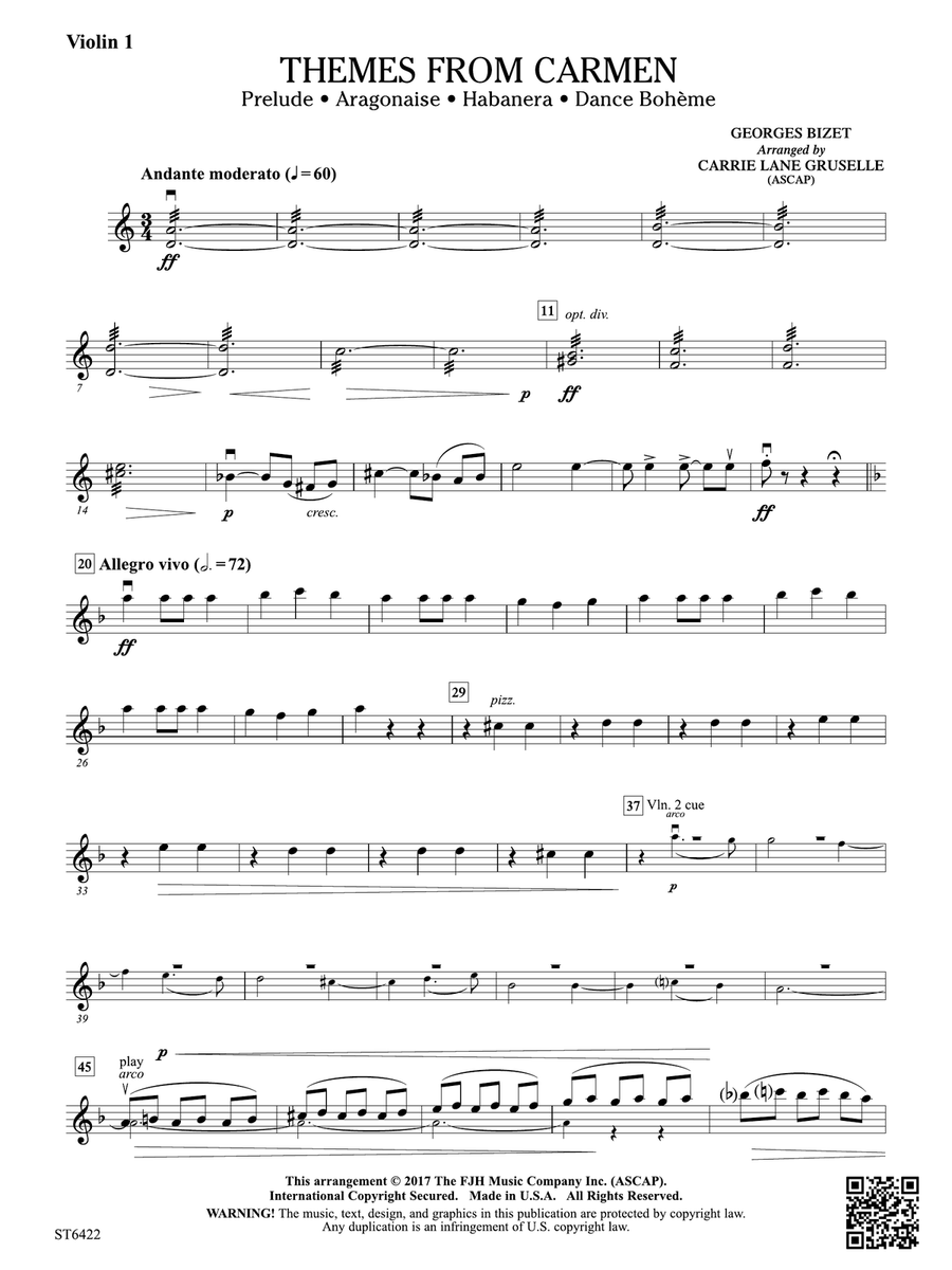 Themes from Carmen: Violin 1 Violin scores gallery preview page 1