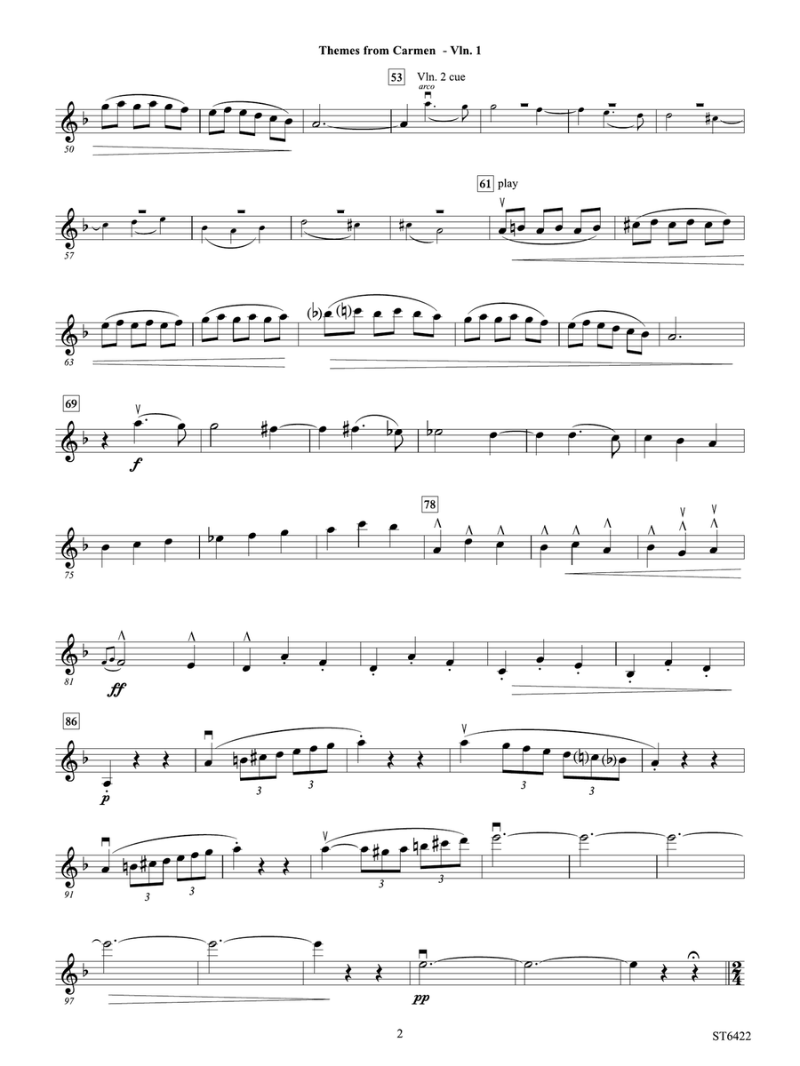 Themes from Carmen: Violin 1 Violin scores gallery preview page 2