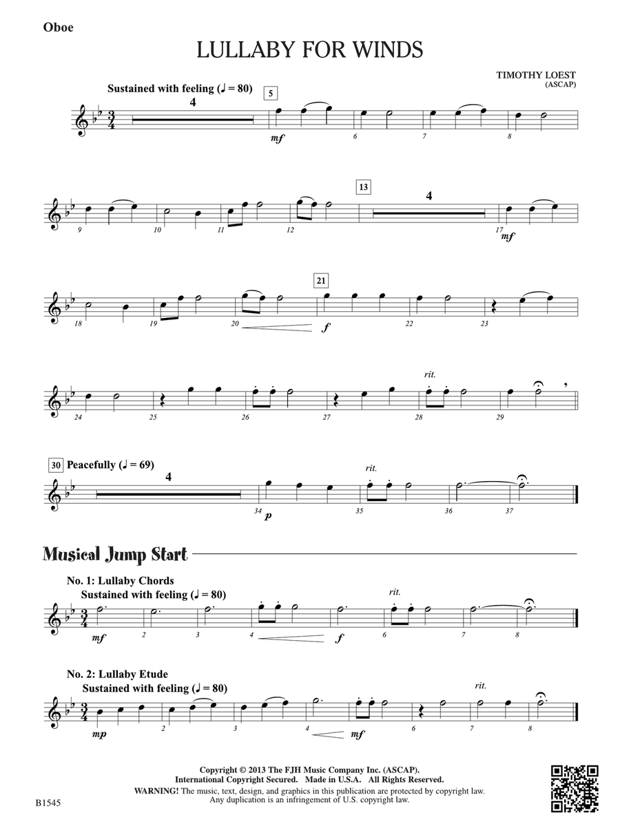 Lullaby for Winds: Oboe Lullaby for Winds: Oboe Oboe scores gallery preview page 1