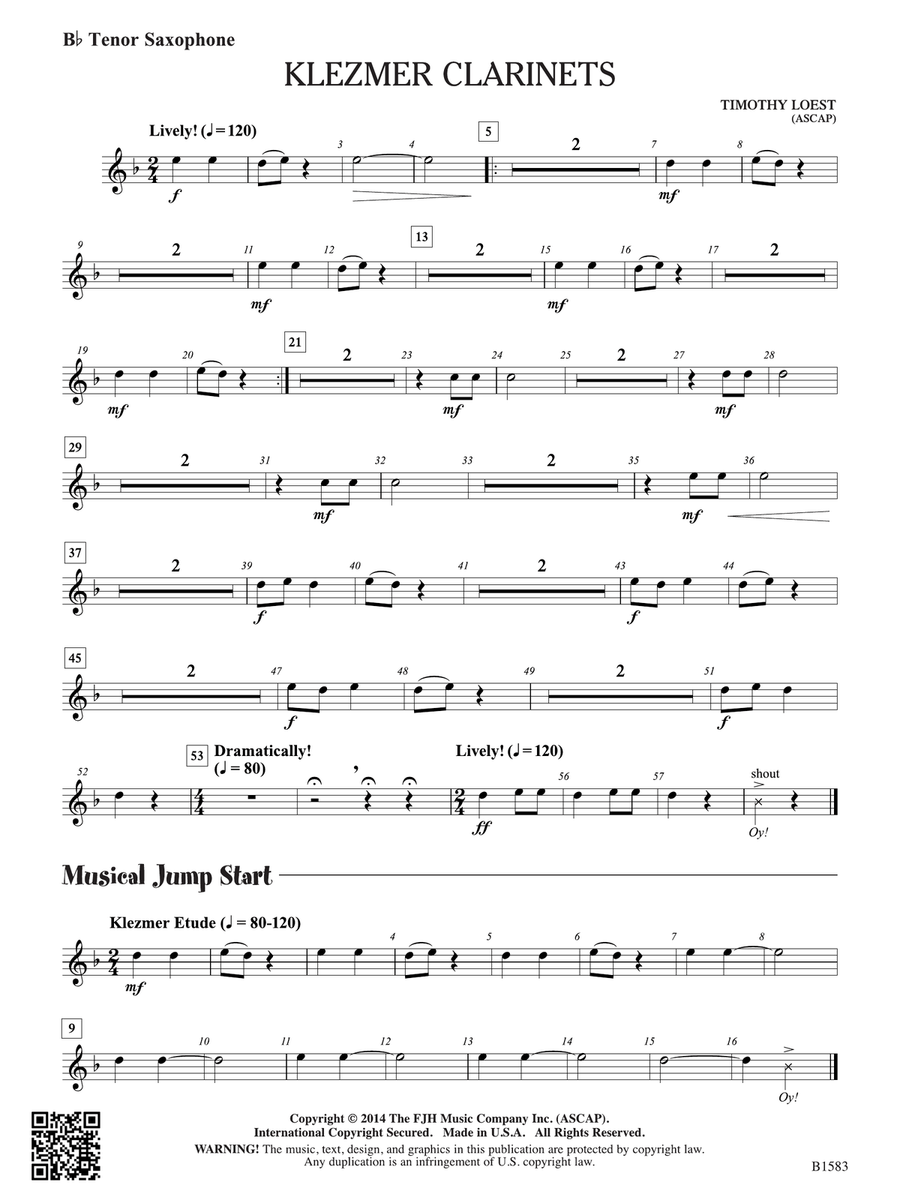 Klezmer Clarinets: B-flat Tenor Saxophone Clarinet scores gallery preview page 1