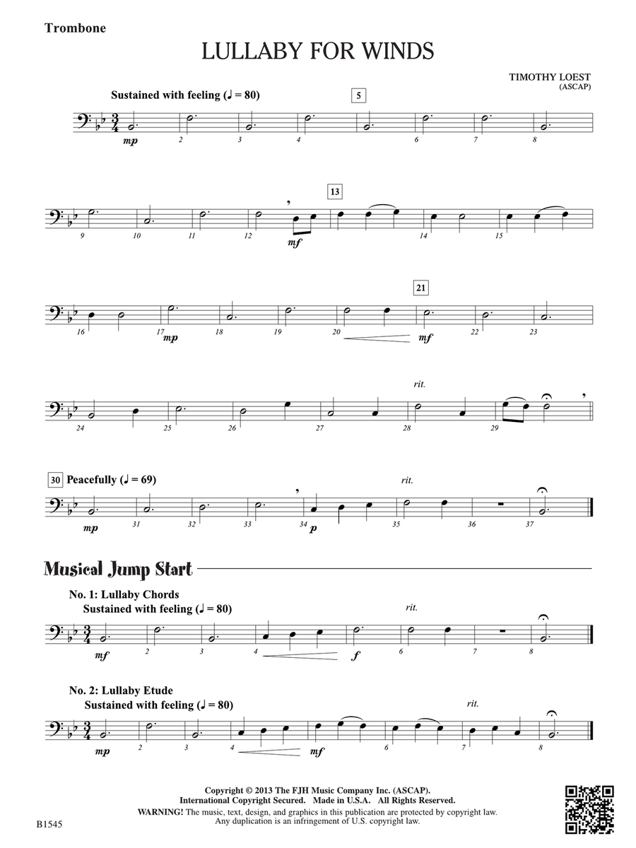 Lullaby for Winds: Trombone Trombone scores gallery preview page 1