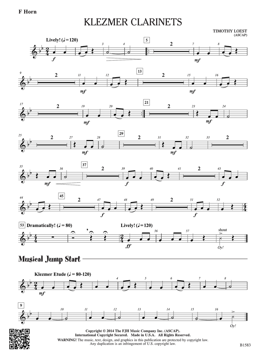 Klezmer Clarinets: F Horn Clarinet scores gallery preview page 1