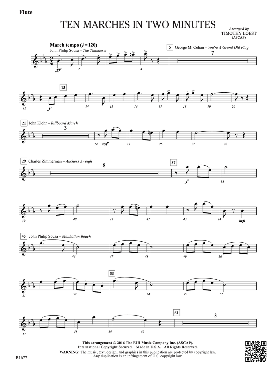Ten Marches in Two Minutes: Flute Flute scores gallery preview page 1