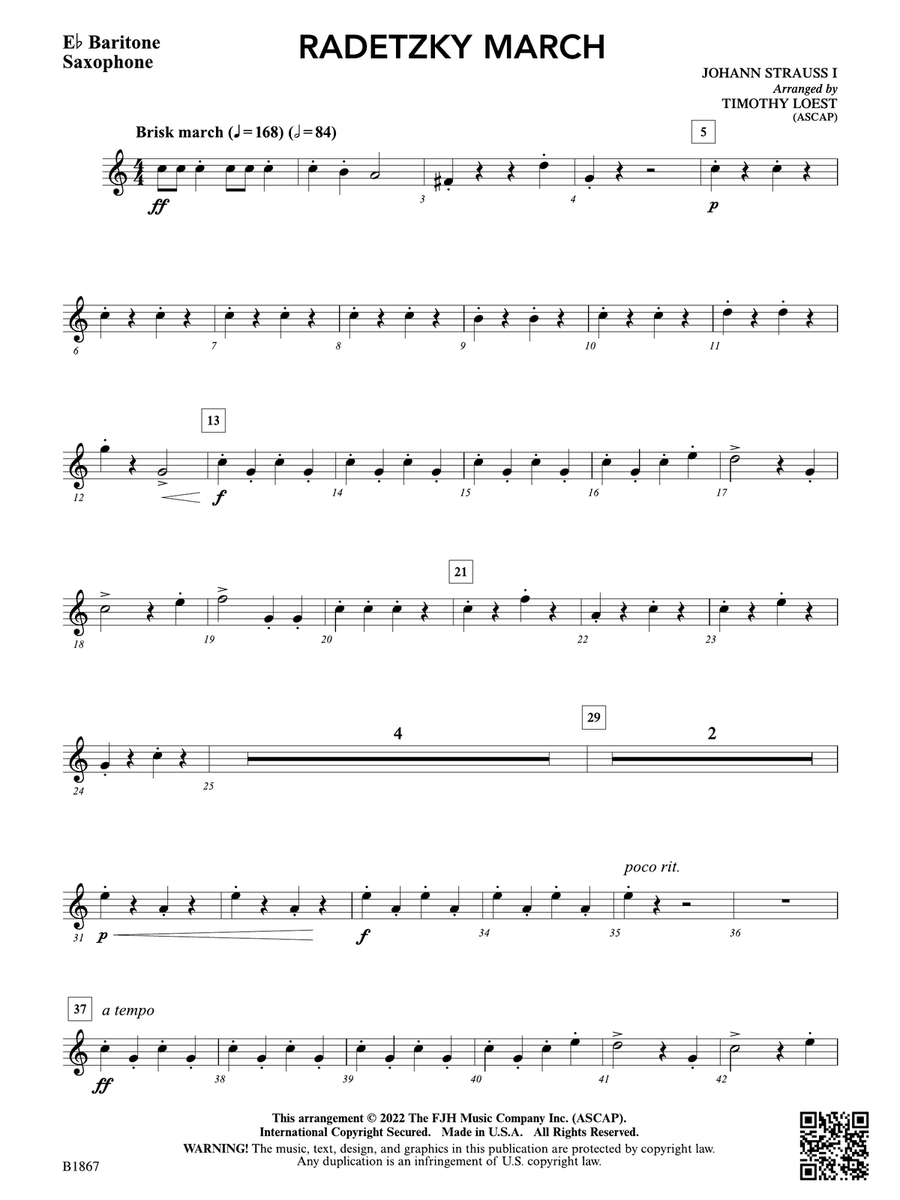 Radetzky March: E-flat Baritone Saxophone Baritone Saxophone scores gallery preview page 1