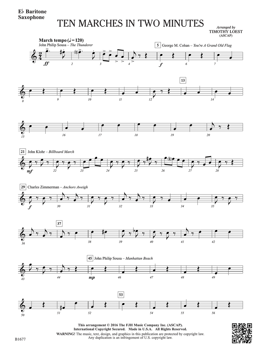 Ten Marches in Two Minutes: E-flat Baritone Saxophone Baritone Saxophone scores gallery preview page 1