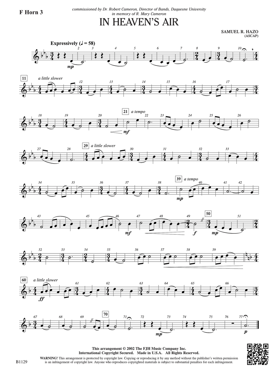In Heaven's Air: F Horn 3 Horn scores gallery preview page 1