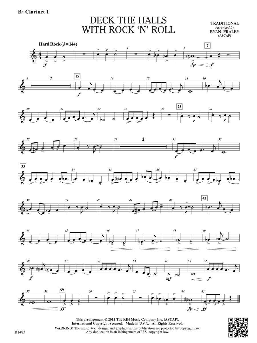 Deck the Halls with Rock 'n' Roll: B-flat Clarinet 1 B-Flat Clarinet scores gallery preview page 1