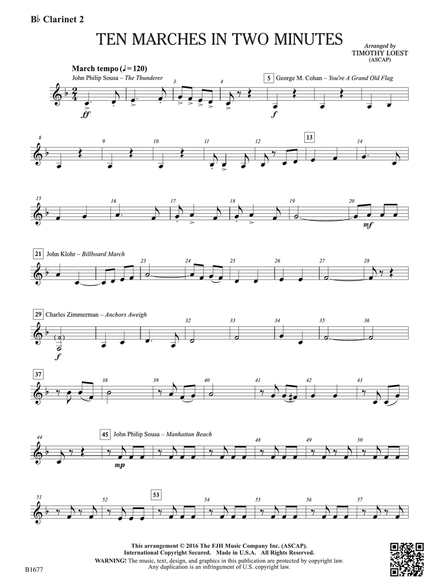 Ten Marches in Two Minutes: B-flat Clarinet 2 B-Flat Clarinet scores gallery preview page 1