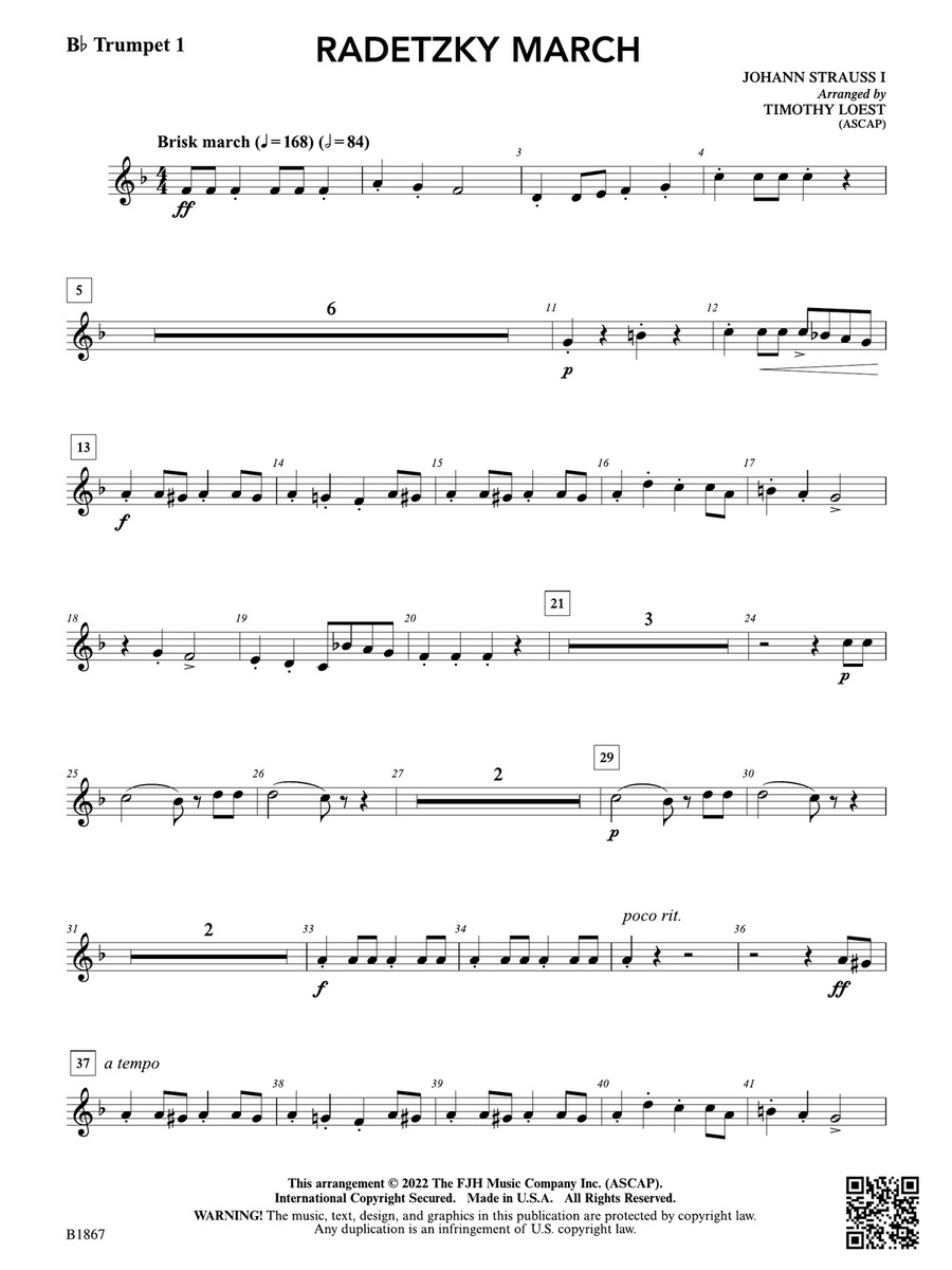 Radetzky March: B-flat Trumpet 1 B-Flat Trumpet scores gallery preview page 1
