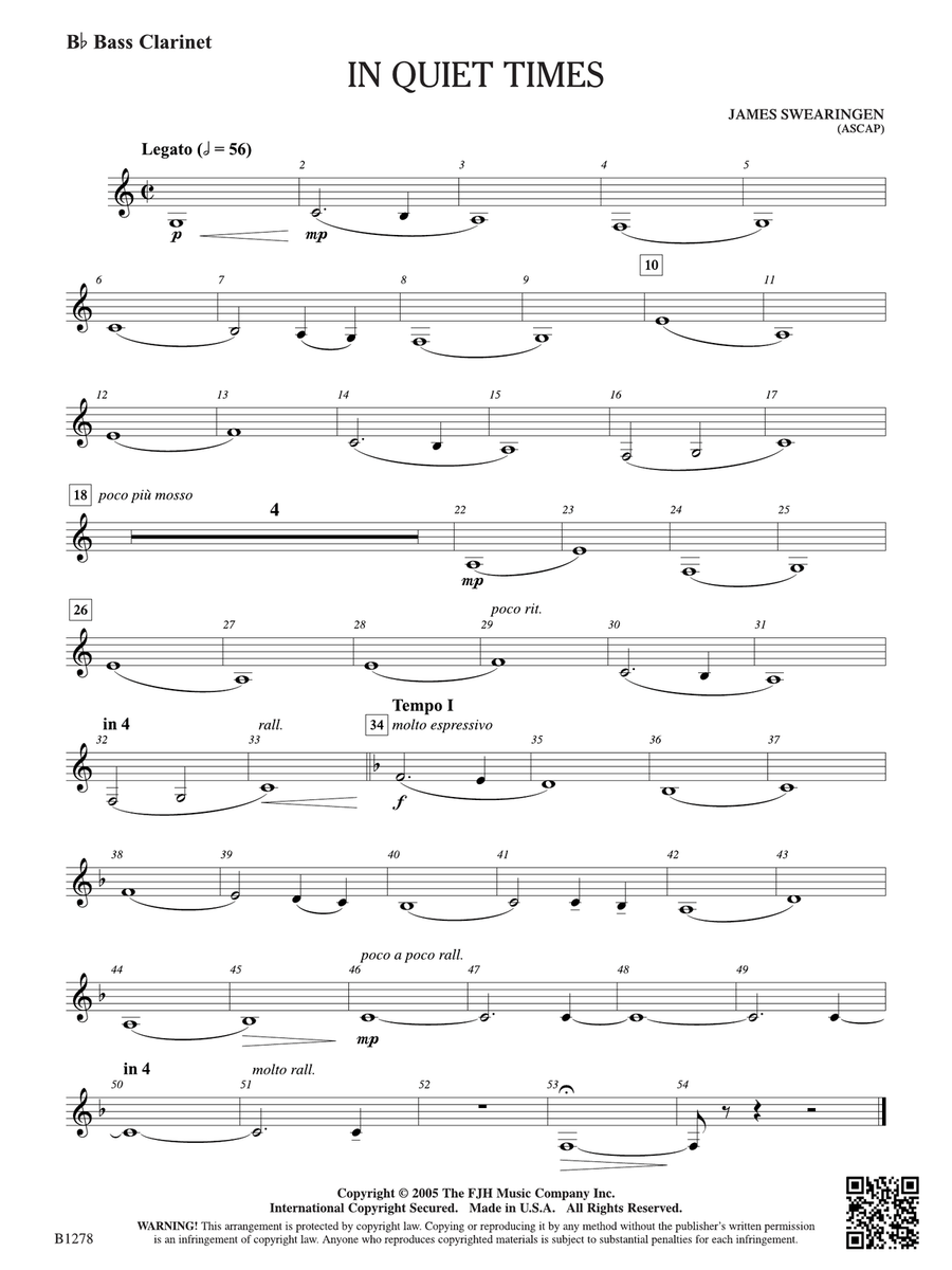 In Quiet Times: B-flat Bass Clarinet Bass Clarinet scores gallery preview page 1