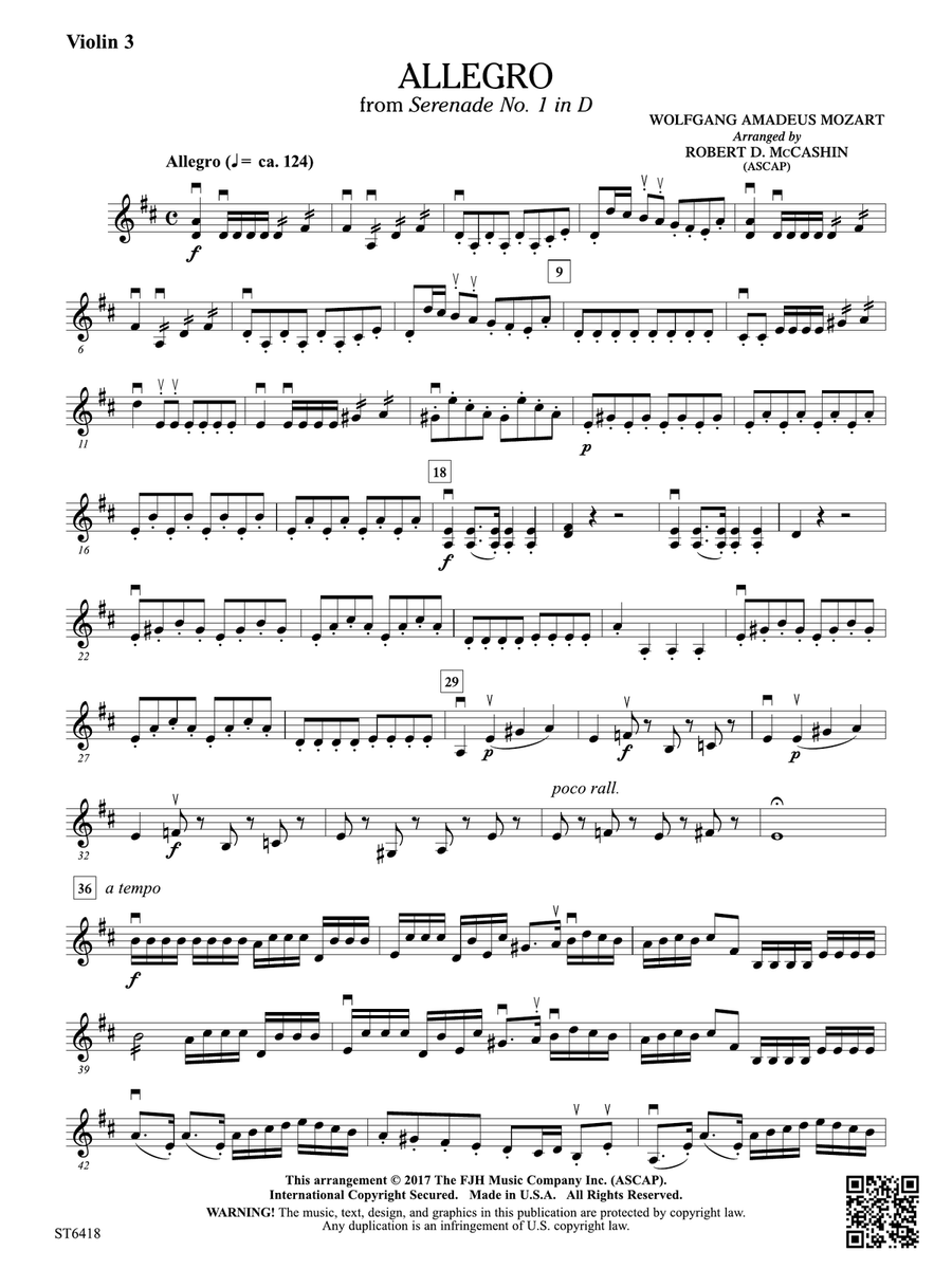 Allegro from Serenade No 1 in D: Violin 3 (Viola T.C.) Viola scores gallery preview page 1