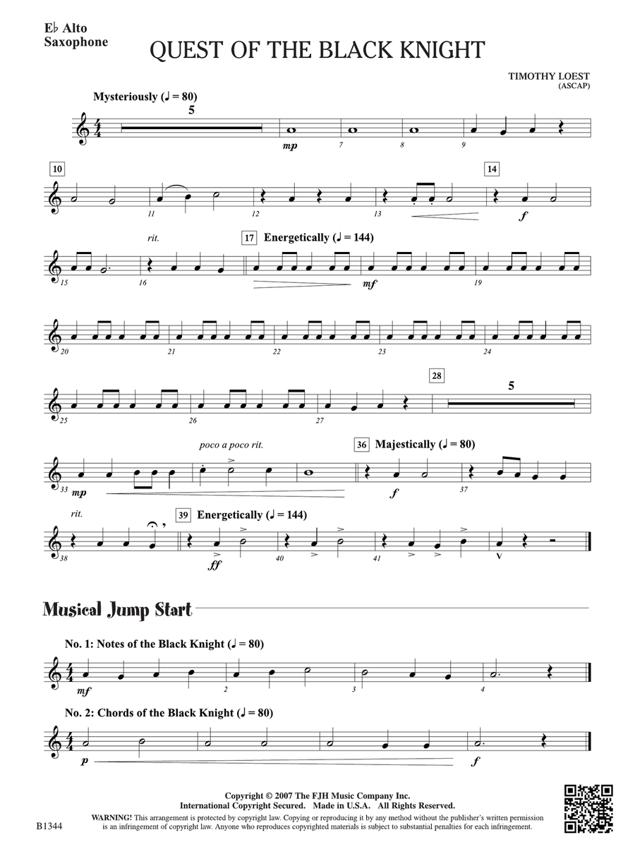 Quest of the Black Knight: E-flat Alto Saxophone Alto Saxophone scores gallery preview page 1