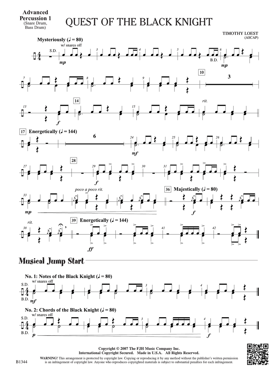 Quest of the Black Knight: Advanced Percussion 1 Percussion scores gallery preview page 1