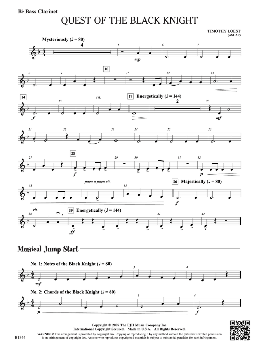 Quest of the Black Knight: B-flat Bass Clarinet Bass Clarinet scores gallery preview page 1