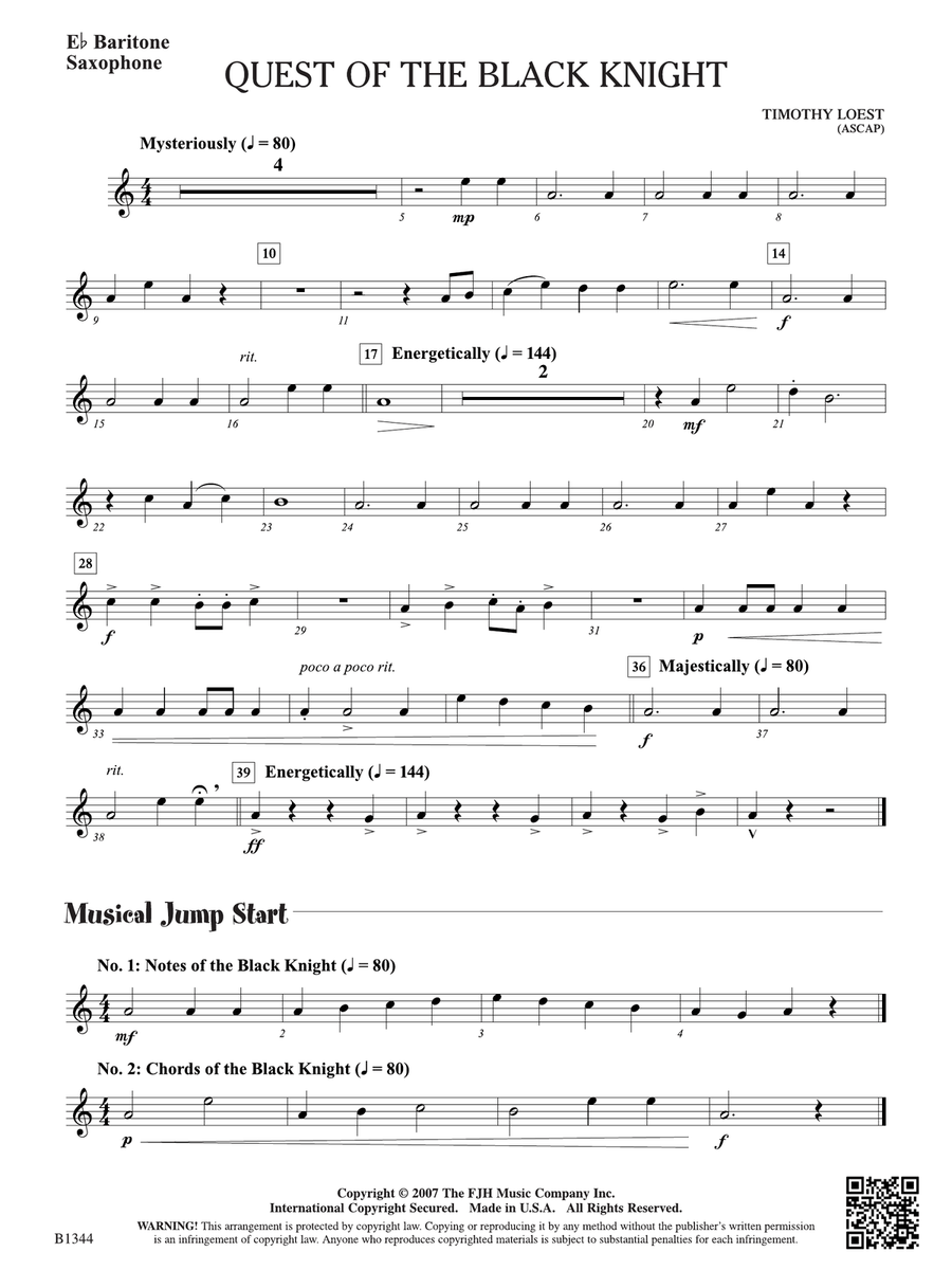 Quest of the Black Knight: E-flat Baritone Saxophone Baritone Saxophone scores gallery preview page 1