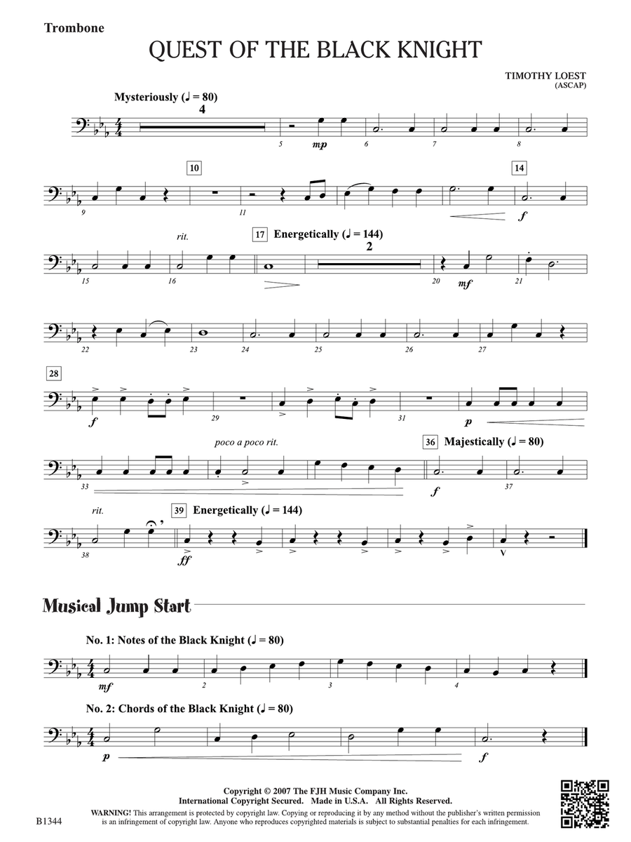 Quest of the Black Knight: Trombone Trombone scores gallery preview page 1
